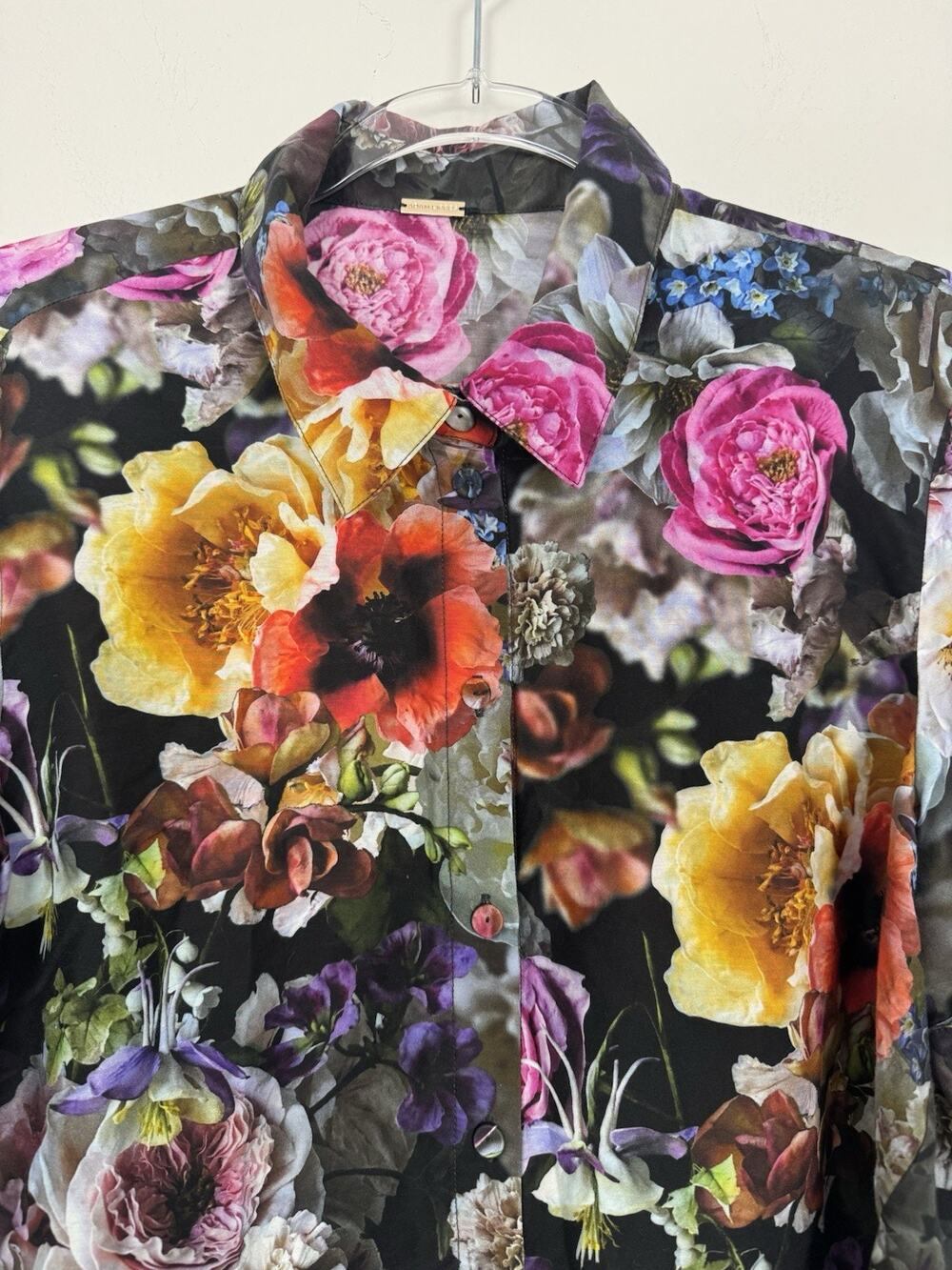Adam Lippes Blouse Womens 12 Large Short Sleeve Floral Print Trapeze Silk Cotton